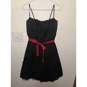Ruby Rox Polka Dot Dress Red Ribbon Belt  Tulle Slip Size 13 Rouched Vintage
